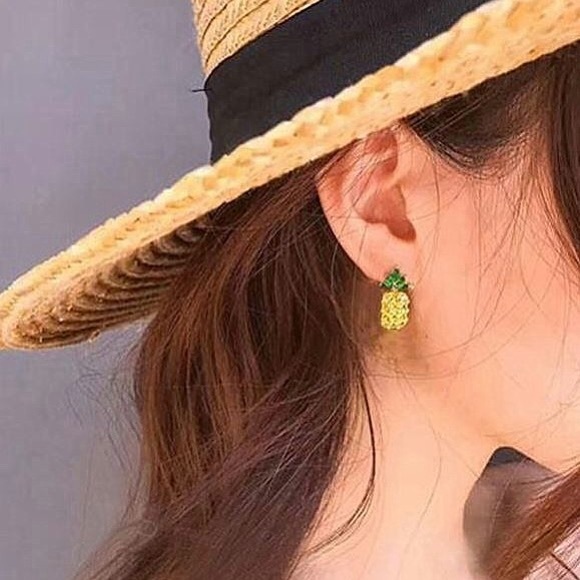 Gold Tone Pineapple Earrings - Picture 4 of 5